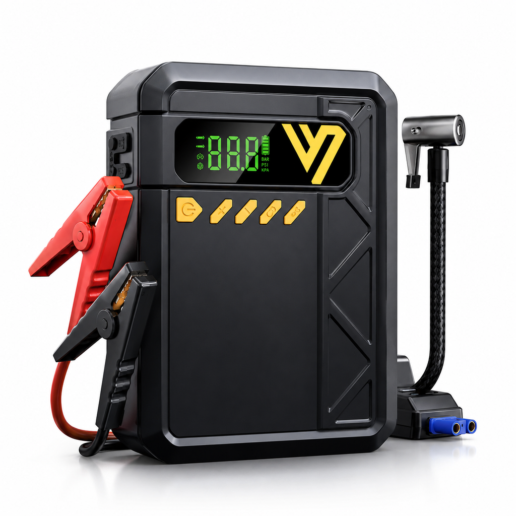 2500A Car Jump Starter with 150 PSI Air Compressor – Powerful 5-in-1 Emergency Battery Booster for up to 8.5L Petrol & 6.0L Diesel – Tire Inflator, Power Bank & SOS Light – 12V
