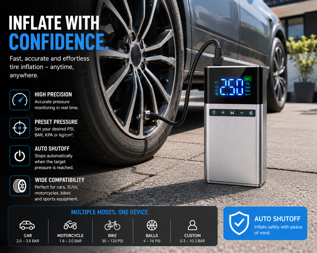 6000A Car Jump Starter with 180 PSI Air Compressor – Heavy-Duty 26,800mAh Portable 4-in-1 Battery Booster, Tire Inflator, Power Bank & Emergency Light – 12V