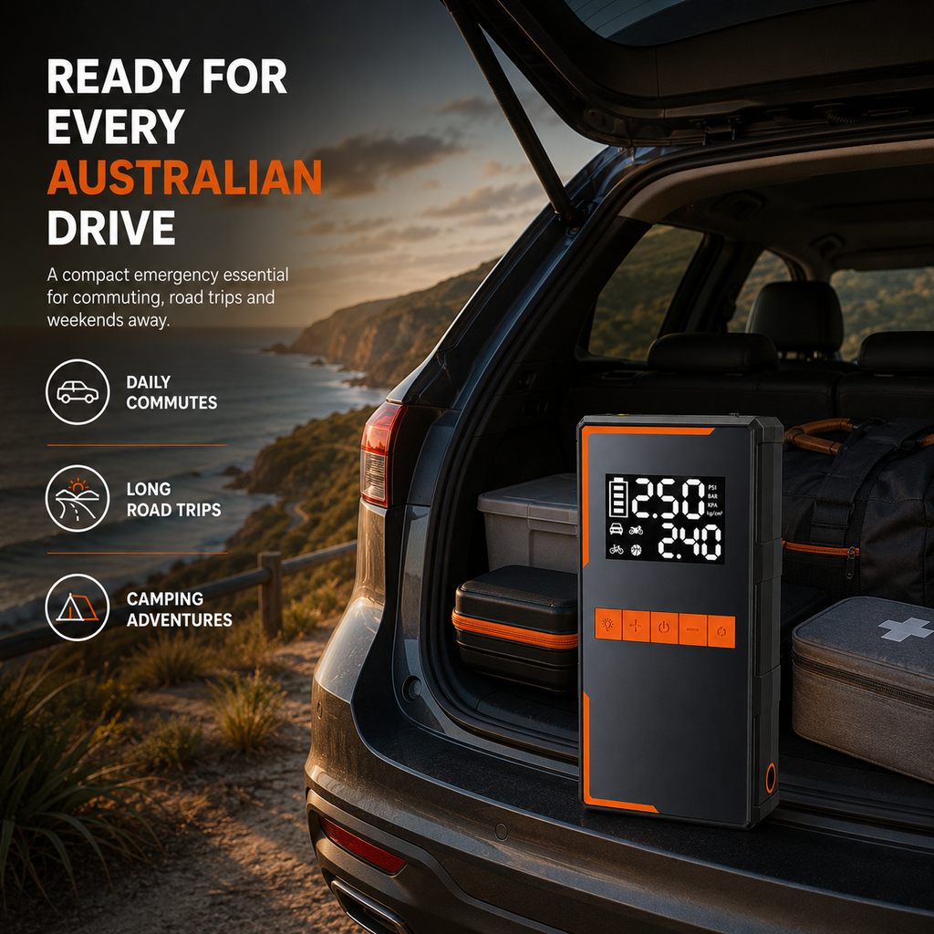 4-in-1 Car Jump Starter with 150 PSI Air Compressor – 1200A Portable 12V Battery Booster, Digital Tyre Inflator, Power Bank & Emergency LED Light