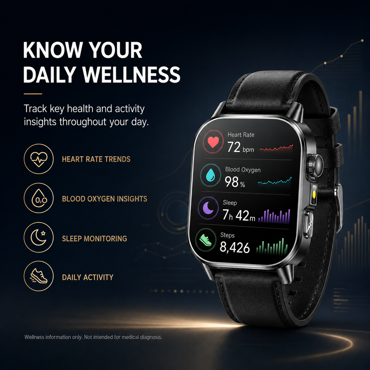 Health Monitoring Smart Watch with ECG, Heart Rate, Blood Pressure, Blood Oxygen, 2.01-Inch AMOLED Display, Bluetooth Calling & Steel Band – Black