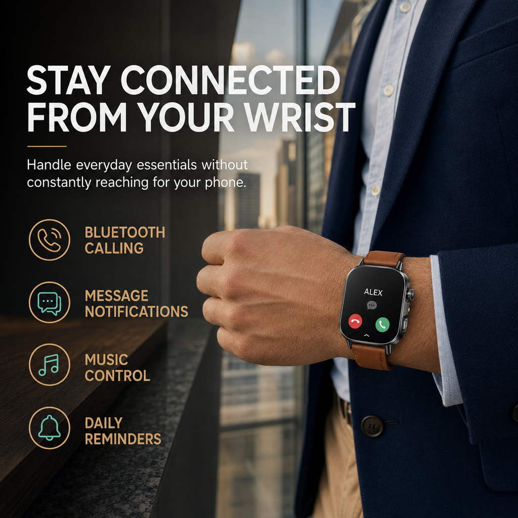 Health Monitoring Smart Watch with ECG, Heart Rate, Blood Pressure, Blood Oxygen, 2.01-Inch AMOLED Display, Bluetooth Calling & Steel Band – Black