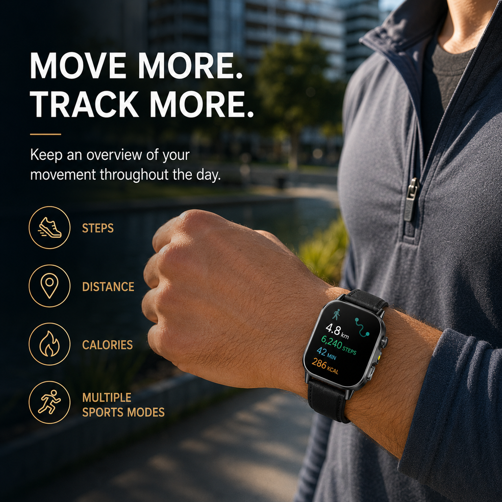 Health Monitoring Smart Watch with ECG, Heart Rate, Blood Pressure, Blood Oxygen, 2.01-Inch AMOLED Display, Bluetooth Calling & Steel Band – Black