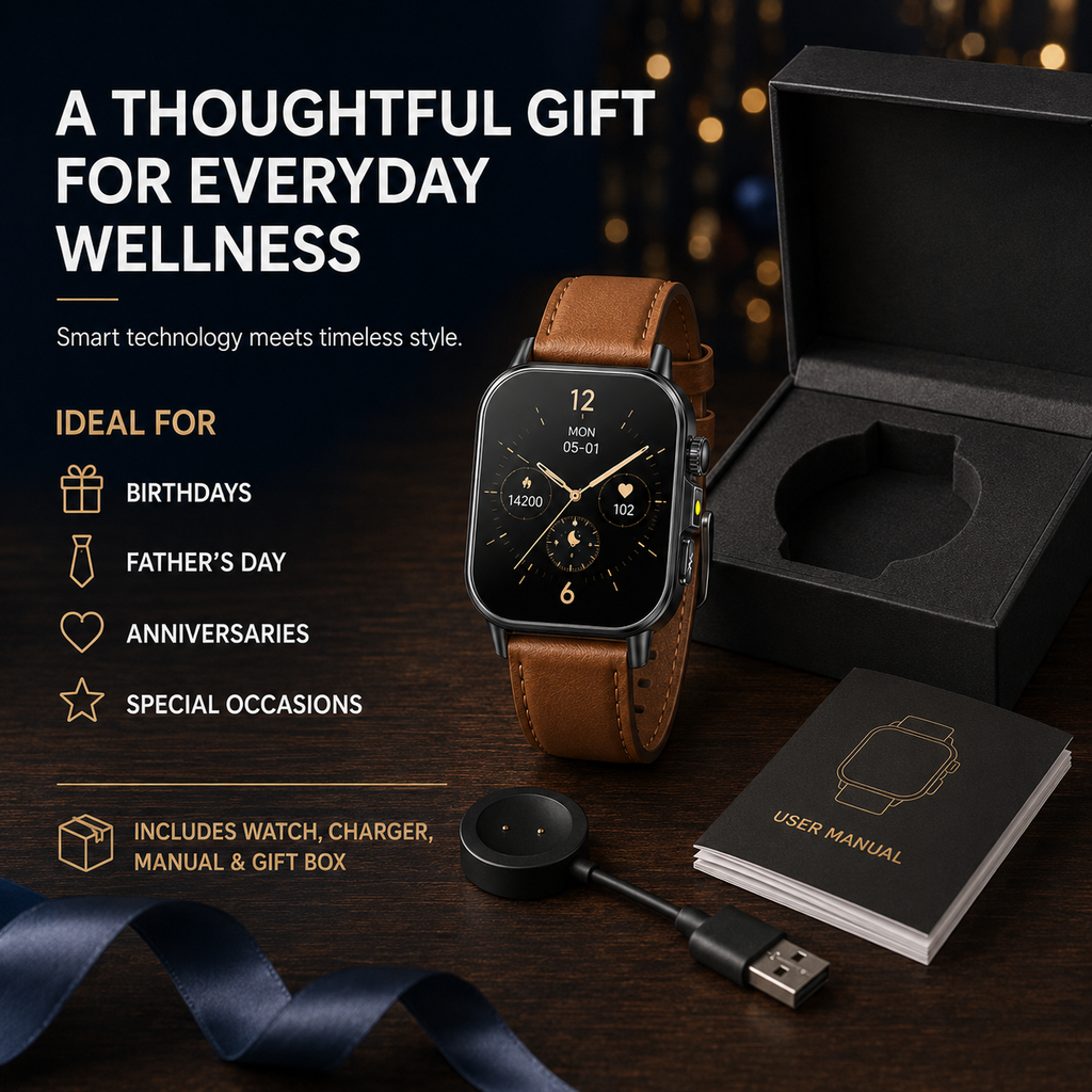 Health Monitoring Smart Watch with ECG, Heart Rate, Blood Pressure, Blood Oxygen, 2.01-Inch AMOLED Display, Bluetooth Calling & Steel Band – Black