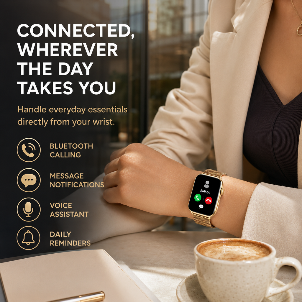 AI Health Monitoring Smart Watch with ECG, HRV, Blood Pressure, Heart Rate, Blood Oxygen, 1.85-Inch AMOLED Display, Bluetooth Calling, NFC & IP68 Waterproof