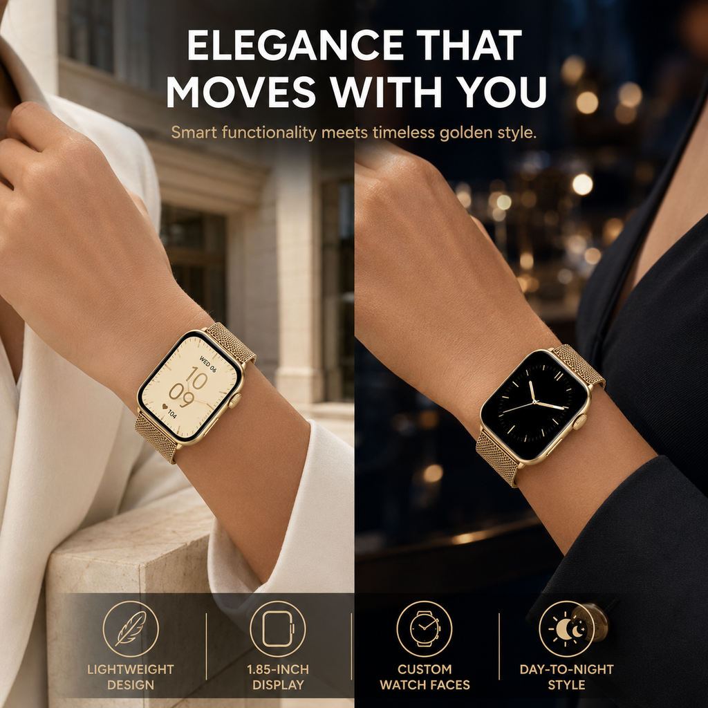 AI Health Monitoring Smart Watch with ECG, HRV, Blood Pressure, Heart Rate, Blood Oxygen, 1.85-Inch AMOLED Display, Bluetooth Calling, NFC & IP68 Waterproof
