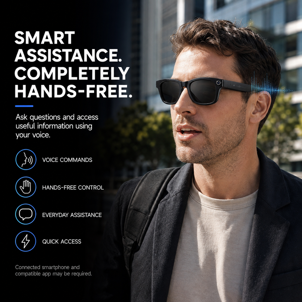 AI Smart Glasses with 8MP Camera, Photo & Video Recording, Live Translation, Bluetooth Calling, Open-Ear Audio & Photochromic Lenses