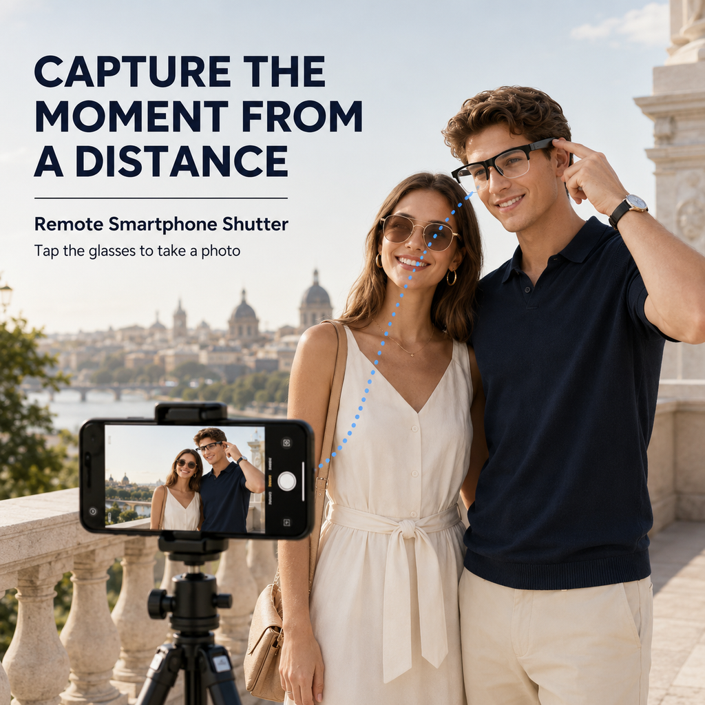 AI Smart Glasses with Camera, Photo & Video Recording, Bluetooth Calling, Touch Control, Voice Assistant & Translation – Black