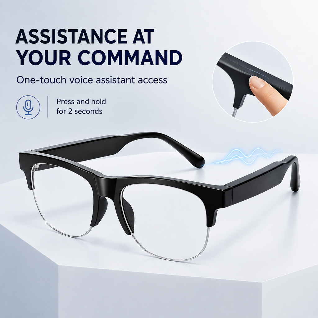 AI Smart Glasses with Camera, Photo & Video Recording, Bluetooth Calling, Touch Control, Voice Assistant & Translation – Black
