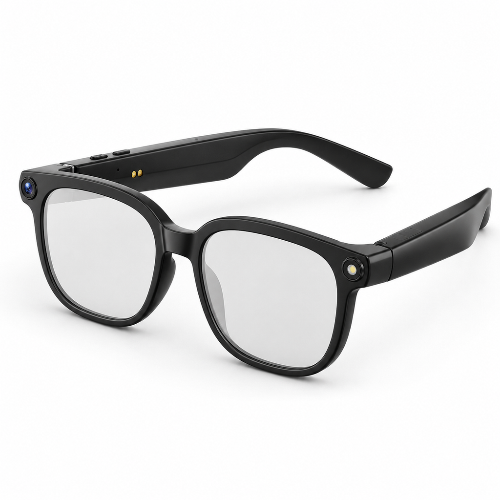 AI Smart Glasses with 8MP Camera, 1080p Video, 150+ Language Translation, ChatGPT, Bluetooth Calling & 16GB Storage – Black