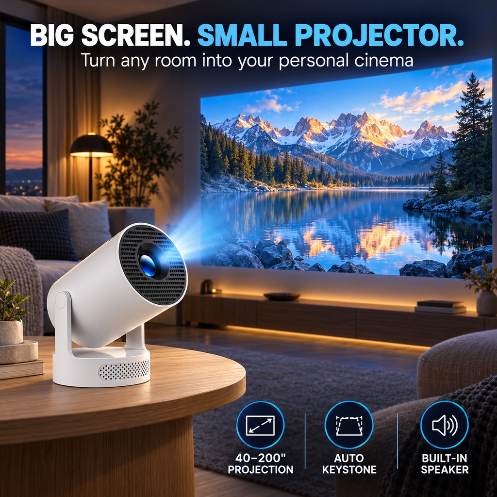 HY300 Pro Portable Android 14 Smart Projector with Wi-Fi 6, Bluetooth 5.4, Auto Keystone, 200-Inch Display & Native 720p HD