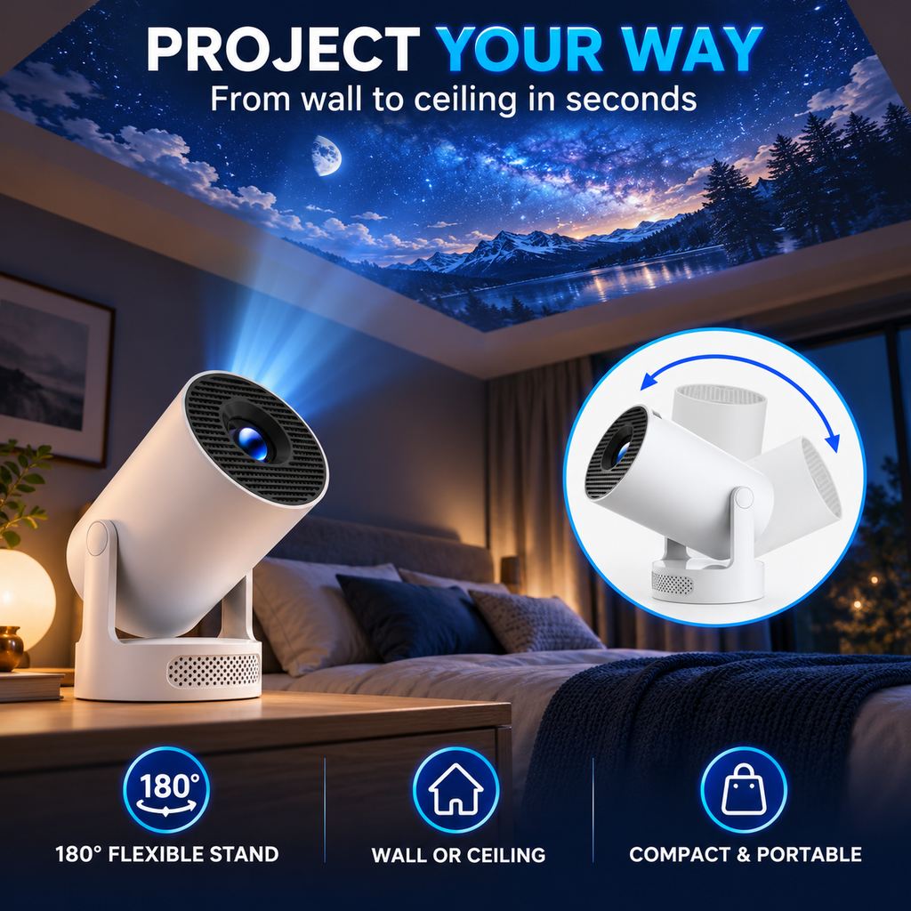 HY300 Pro Portable Android 14 Smart Projector with Wi-Fi 6, Bluetooth 5.4, Auto Keystone, 200-Inch Display & Native 720p HD