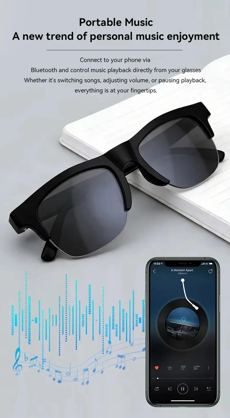 AI Smart Glasses with Camera, Photo & Video Recording, Bluetooth Calling, Touch Control, Voice Assistant & Translation – Black