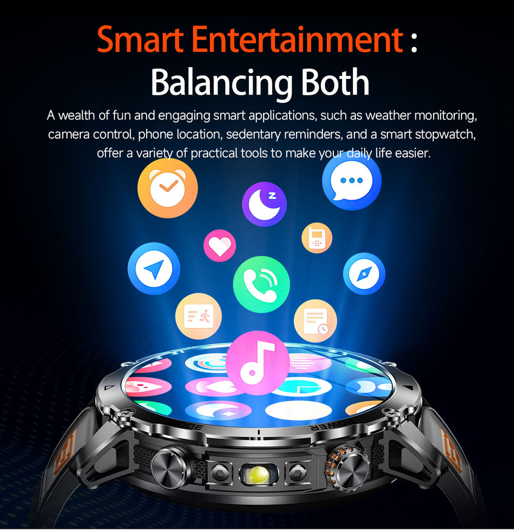 Men’s Outdoor GPS Smart Watch with 1400mAh Battery, 1.7-Inch AMOLED Display, Bluetooth Calling, LED Flashlight, 100+ Sports Modes & IP68 Waterproof – Black