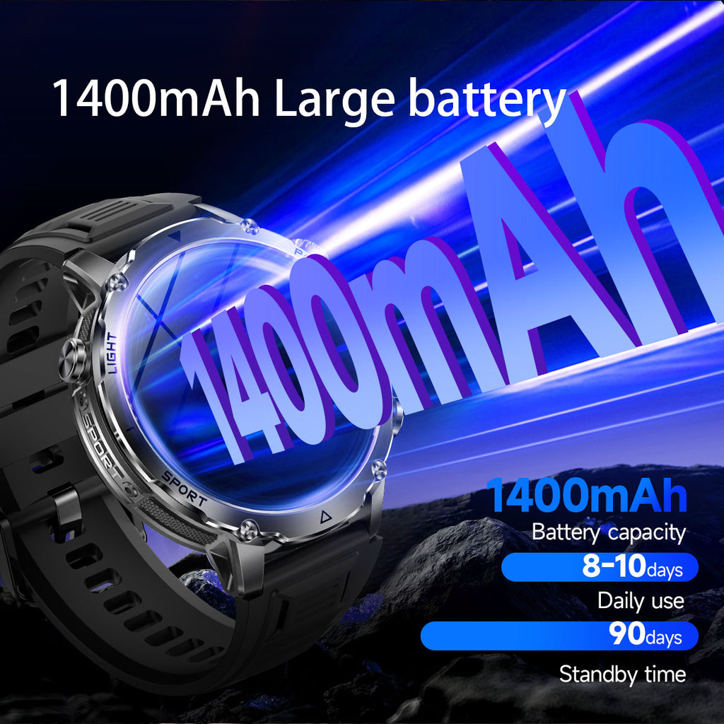 Men’s Outdoor GPS Smart Watch with 1400mAh Battery, 1.7-Inch AMOLED Display, Bluetooth Calling, LED Flashlight, 100+ Sports Modes & IP68 Waterproof – Black