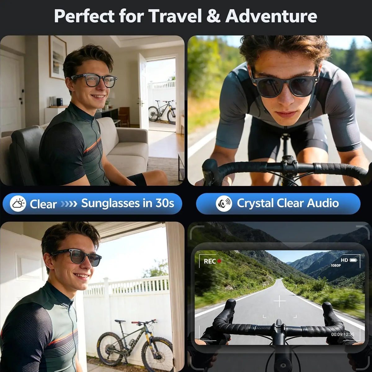 AI Smart Glasses with 8MP Camera, 1080p Video, 150+ Language Translation, ChatGPT, Bluetooth Calling & 16GB Storage – Black