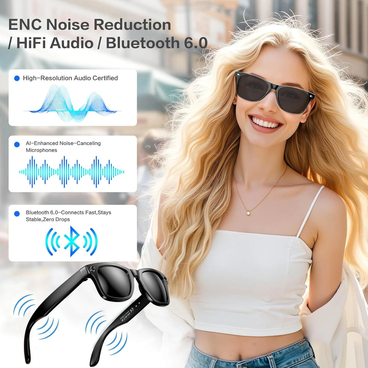 AI Smart Glasses with 8MP Camera, Photo & Video Recording, Live Translation, Bluetooth Calling, Open-Ear Audio & Photochromic Lenses