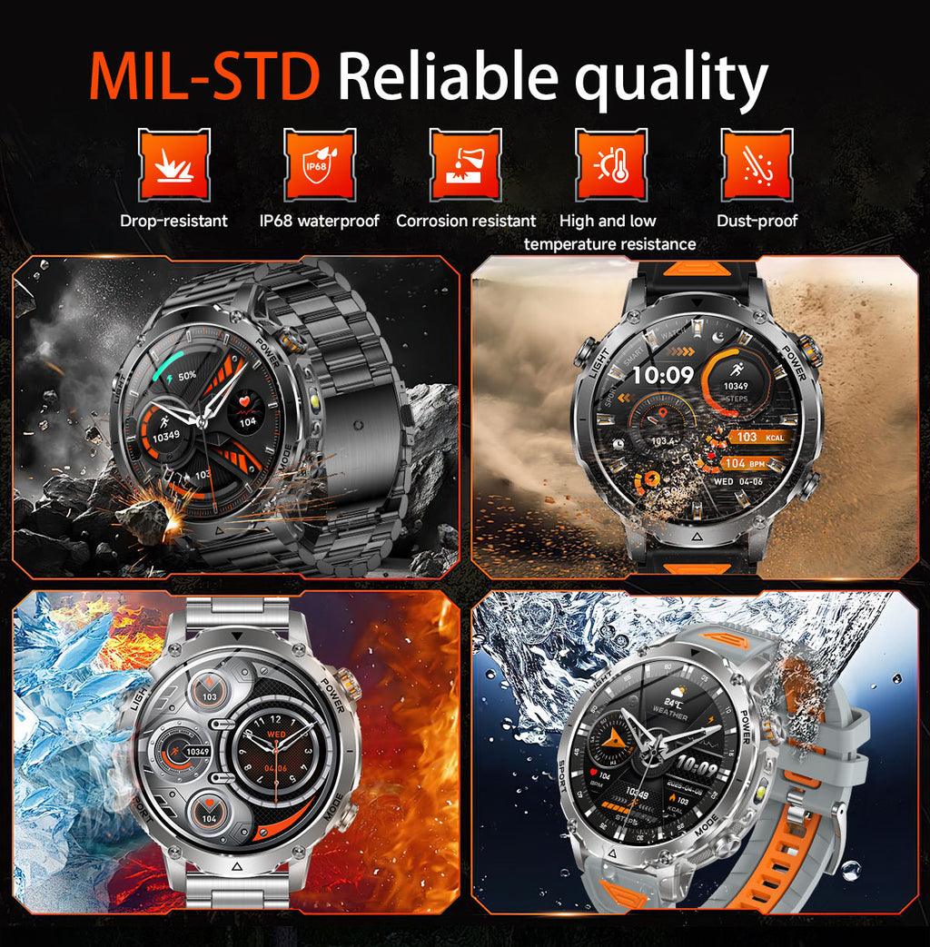 Men’s Outdoor GPS Smart Watch with 1400mAh Battery, 1.7-Inch AMOLED Display, Bluetooth Calling, LED Flashlight, 100+ Sports Modes & IP68 Waterproof – Black