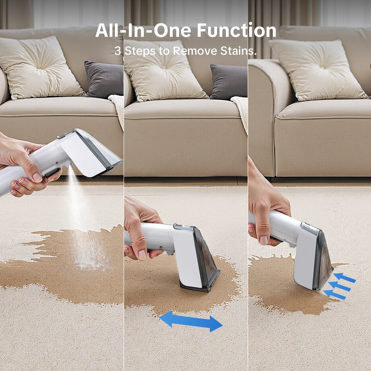 Portable Upholstery & Carpet Cleaner – Deluxe Complete Set with 6 Cleaning Attachments – 12,000Pa Suction, 450W Multi-Surface Spot Cleaner with Separate Water Tanks for Sofa, Carpet, Windows & Car