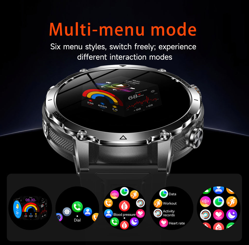 Men’s Outdoor GPS Smart Watch with 1400mAh Battery, 1.7-Inch AMOLED Display, Bluetooth Calling, LED Flashlight, 100+ Sports Modes & IP68 Waterproof – Black