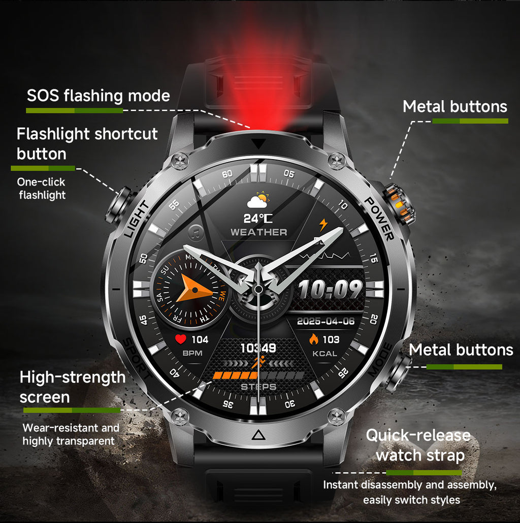 Men’s Outdoor GPS Smart Watch with 1400mAh Battery, 1.7-Inch AMOLED Display, Bluetooth Calling, LED Flashlight, 100+ Sports Modes & IP68 Waterproof – Black
