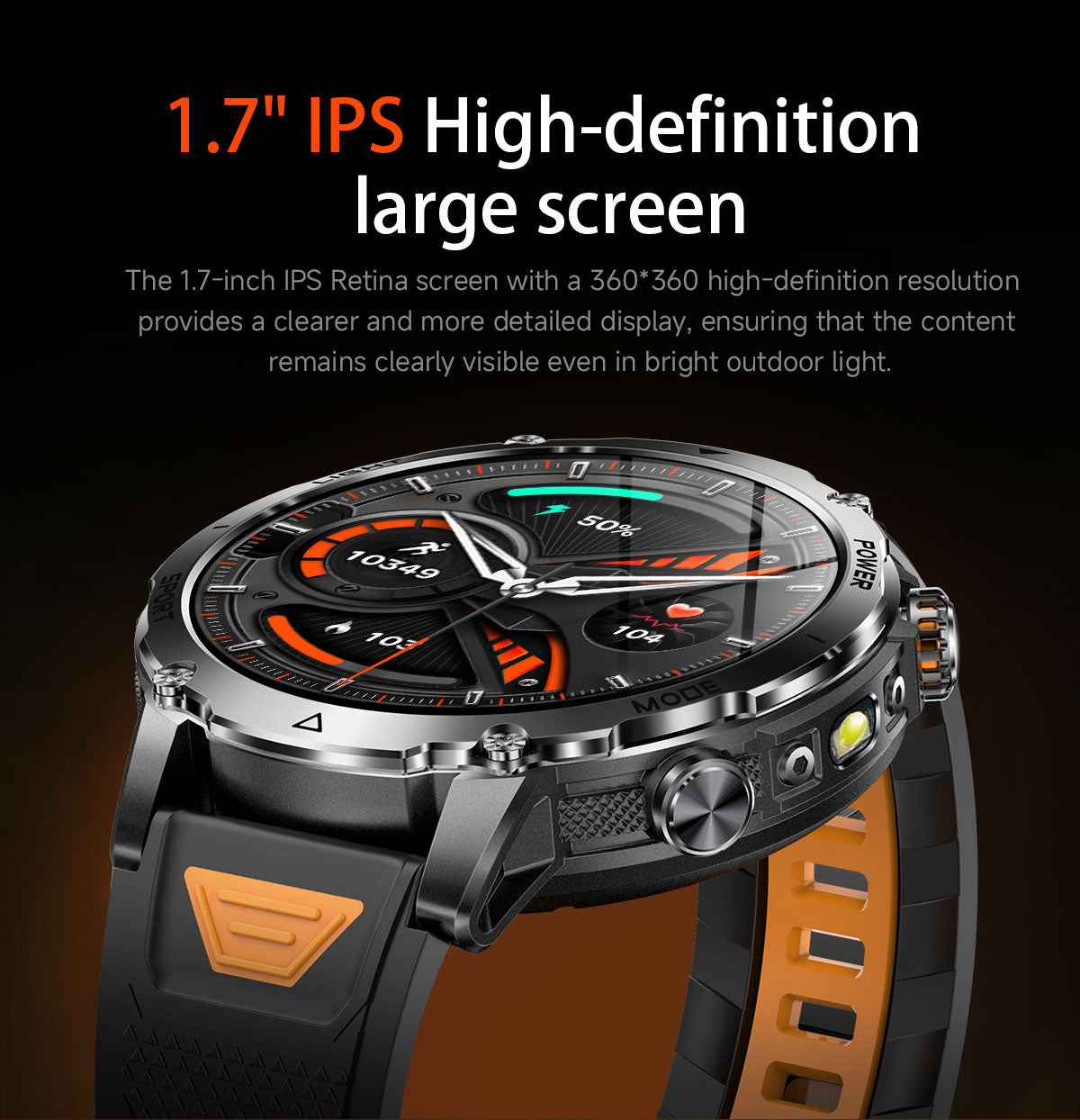 Men’s Outdoor GPS Smart Watch with 1400mAh Battery, 1.7-Inch AMOLED Display, Bluetooth Calling, LED Flashlight, 100+ Sports Modes & IP68 Waterproof – Black