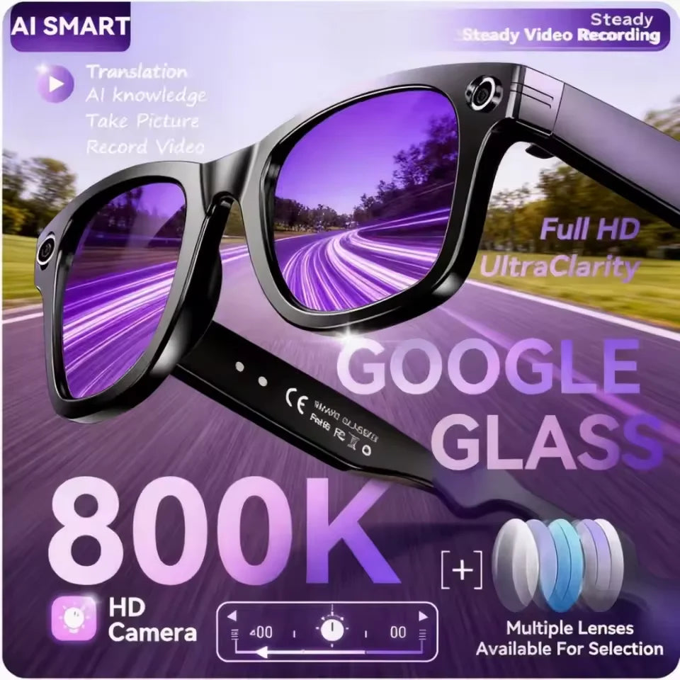 AI Smart Glasses with 8MP Camera, Photo & Video Recording, Live Translation, Bluetooth Calling, Open-Ear Audio & Photochromic Lenses