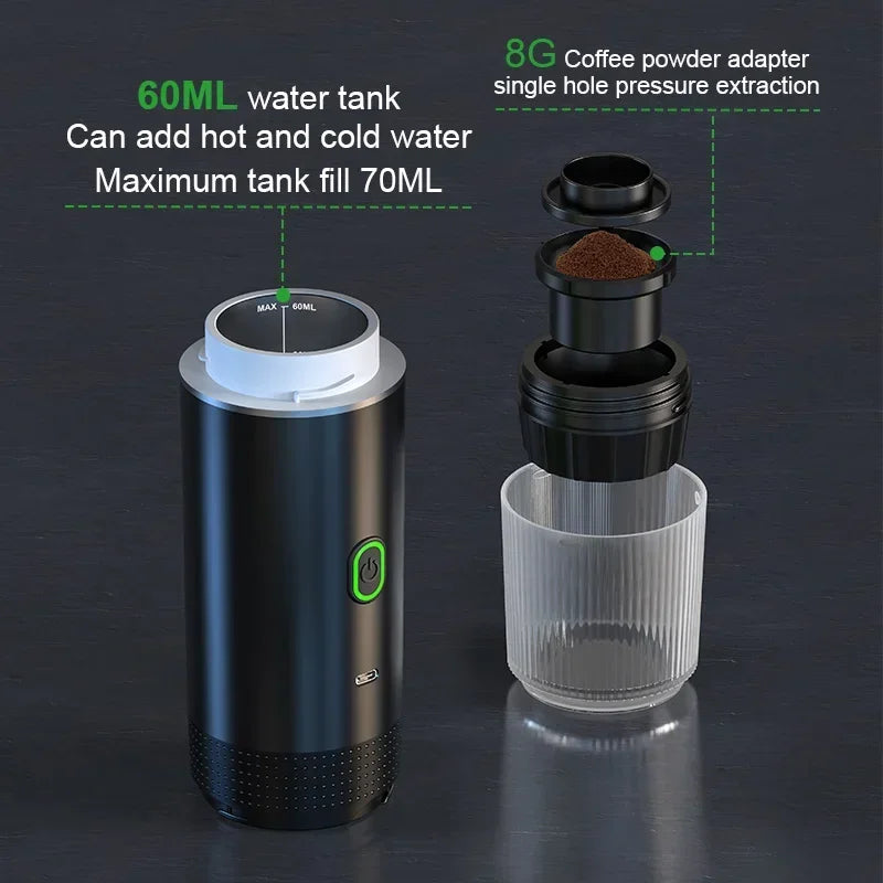 Portable Espresso Coffee Machine 20 Bar – Premium 3-in-1 Complete Set with Digital Display & Full Accessory Kit – Rechargeable Coffee Maker for Capsules & Ground Coffee – Car, Travel & Camping