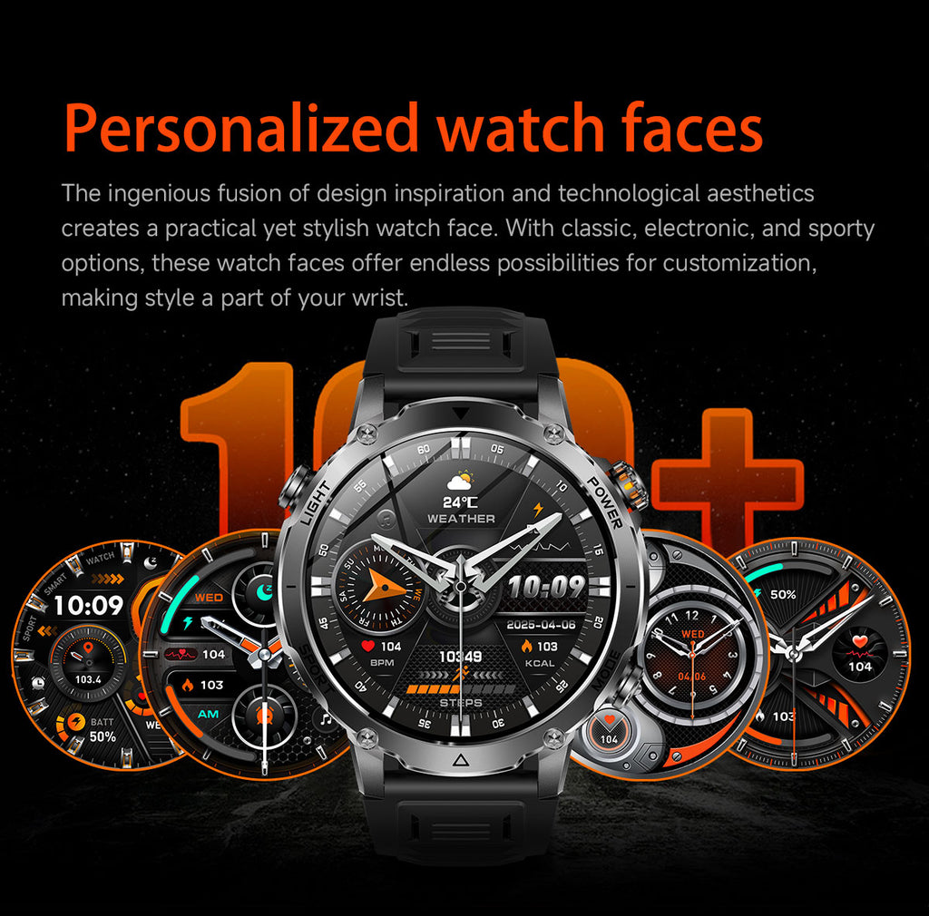 Men’s Outdoor GPS Smart Watch with 1400mAh Battery, 1.7-Inch AMOLED Display, Bluetooth Calling, LED Flashlight, 100+ Sports Modes & IP68 Waterproof – Black