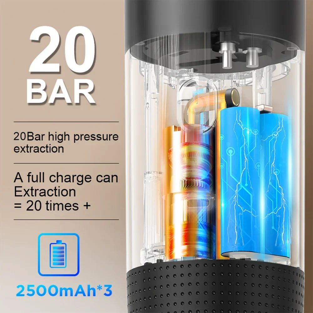 Portable Espresso Coffee Machine 20 Bar – Premium 3-in-1 Complete Set with Digital Display & Full Accessory Kit – Rechargeable Coffee Maker for Capsules & Ground Coffee – Car, Travel & Camping