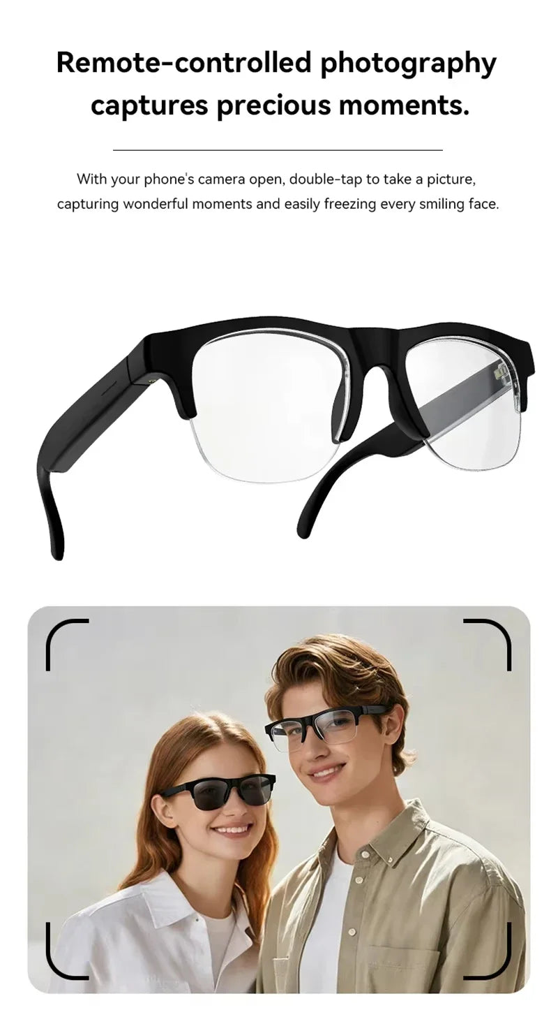 AI Smart Glasses with Camera, Photo & Video Recording, Bluetooth Calling, Touch Control, Voice Assistant & Translation – Black